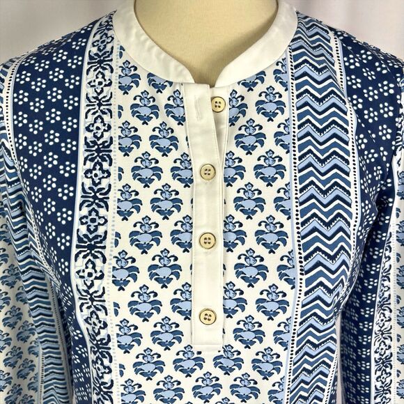 J McLaughlin Biscayne Catalina Cloth Blue Floral 3/4 Sleeve Knit Tunic Top Small - Picture 2 of 8